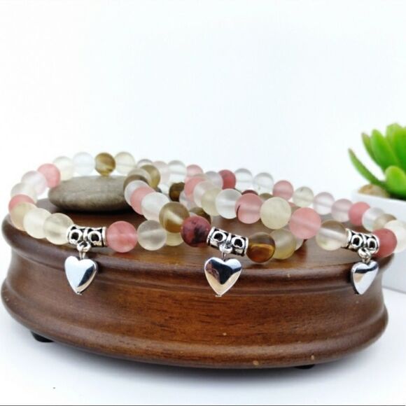 🍒 CHERRY QUARTZ HEART CHARM BRACELET 🍒 - Picture 3 of 5